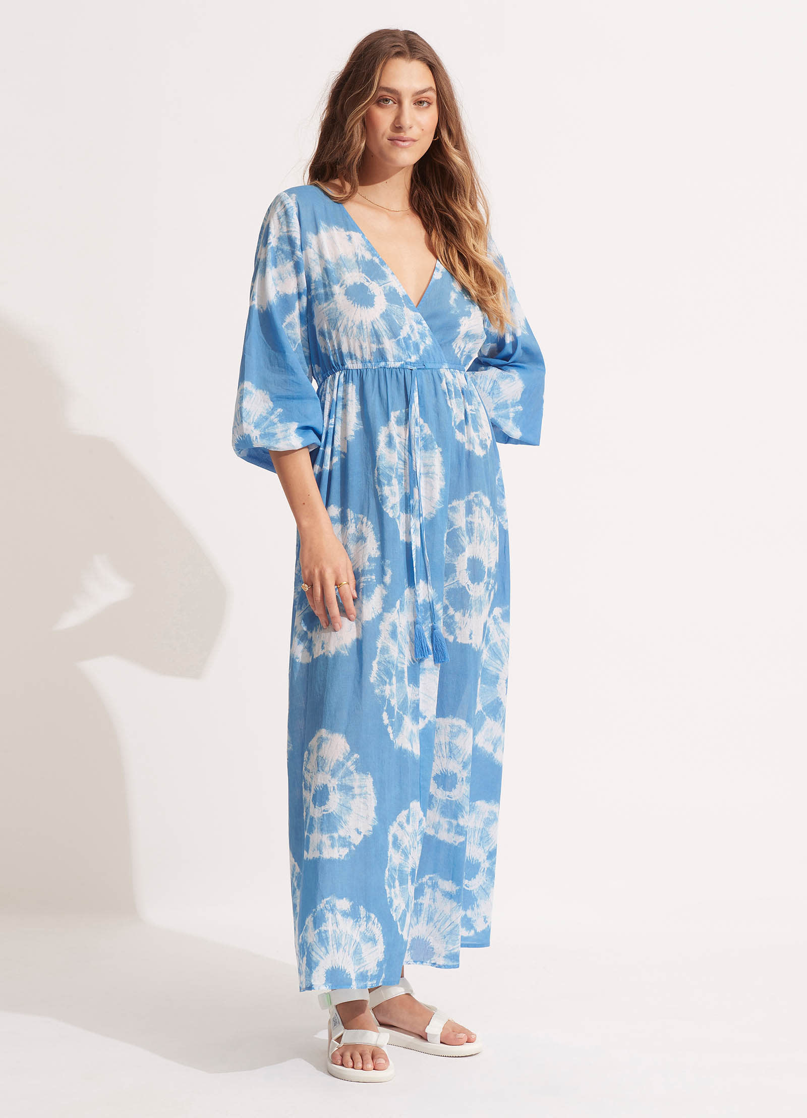 Seafolly Tie Dye Shoulder Maxi Kleider Damen Azurblau | JUTAQ-6492