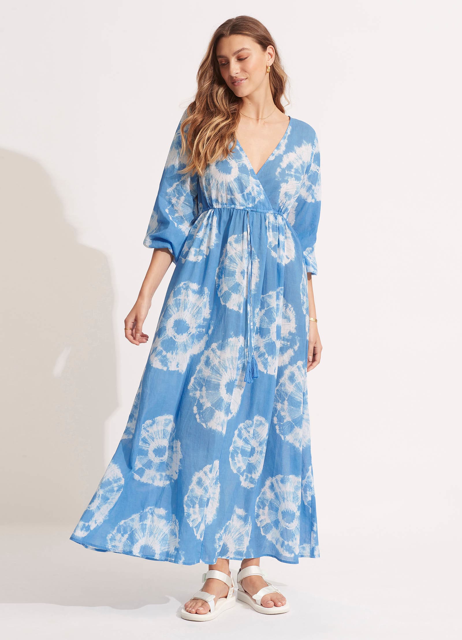 Seafolly Tie Dye Shoulder Maxi Kleider Damen Azurblau | JUTAQ-6492