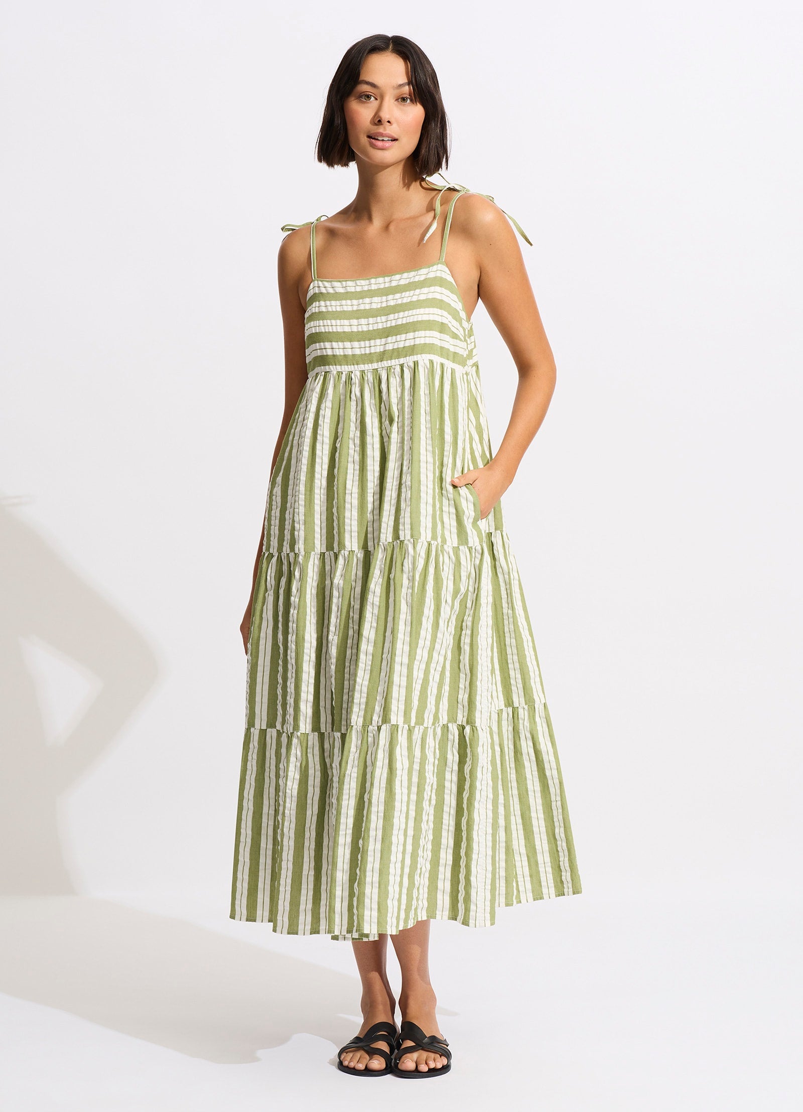 Seafolly Cabana Tier Maxi Kleider Damen Olivgrün Grün | VWYJO-0126